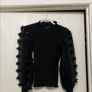 Elegant Black Women's Top with Sheer Sleeves